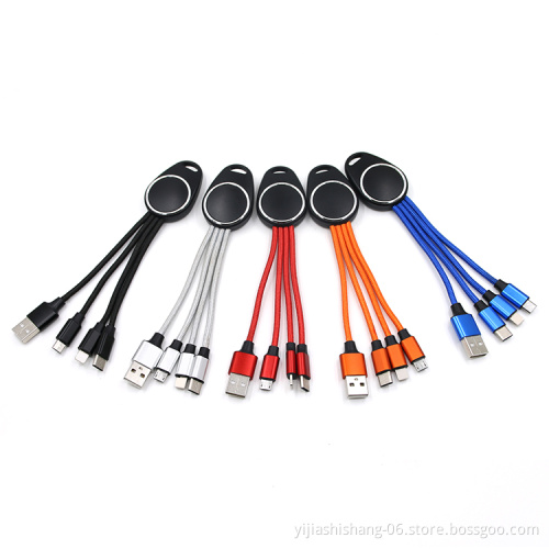 Yijiashishang 3 in 1 Charging Cable LED light up logo usb cable for Android Micro USB,iPhone and Type C Mobile Phone accessories